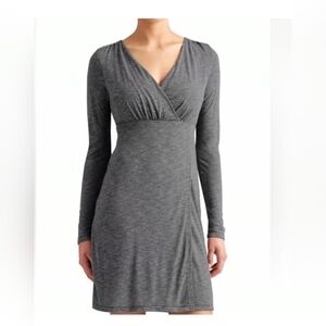 Athleta Heather Gray Long Sleeve V-neck Mock Wrap Dress SZ Med